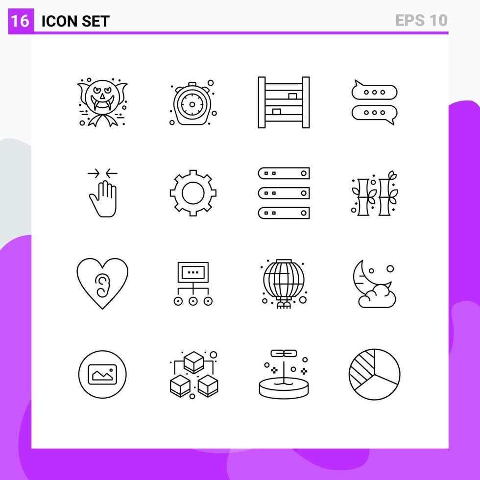 moderner Satz von 16 Umrissen Piktogramm von Chat-Timer-Blase innen editierbare Vektordesign-Elemente vektor