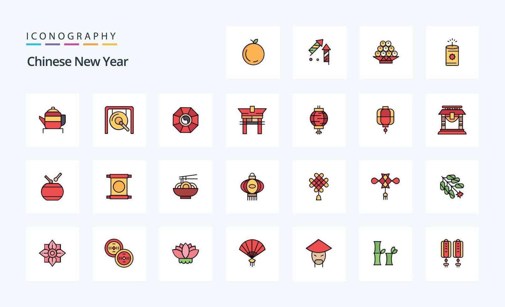 25 chinesische Neujahrslinie gefüllt Stil-Icon-Pack vektor