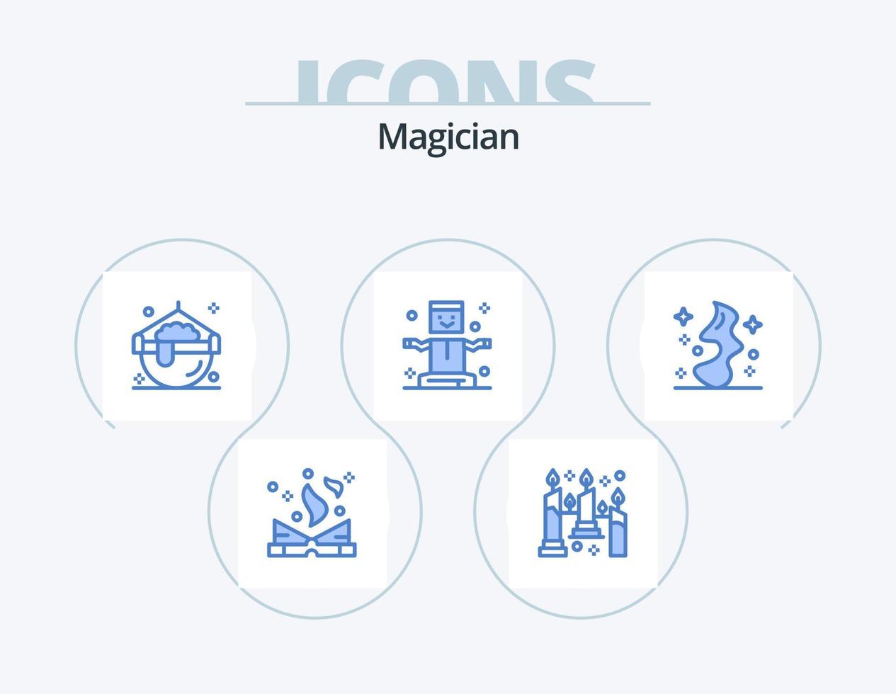 trollkarl blå ikon packa 5 ikon design. rök. magi. laga mat. levitation. underhållning vektor