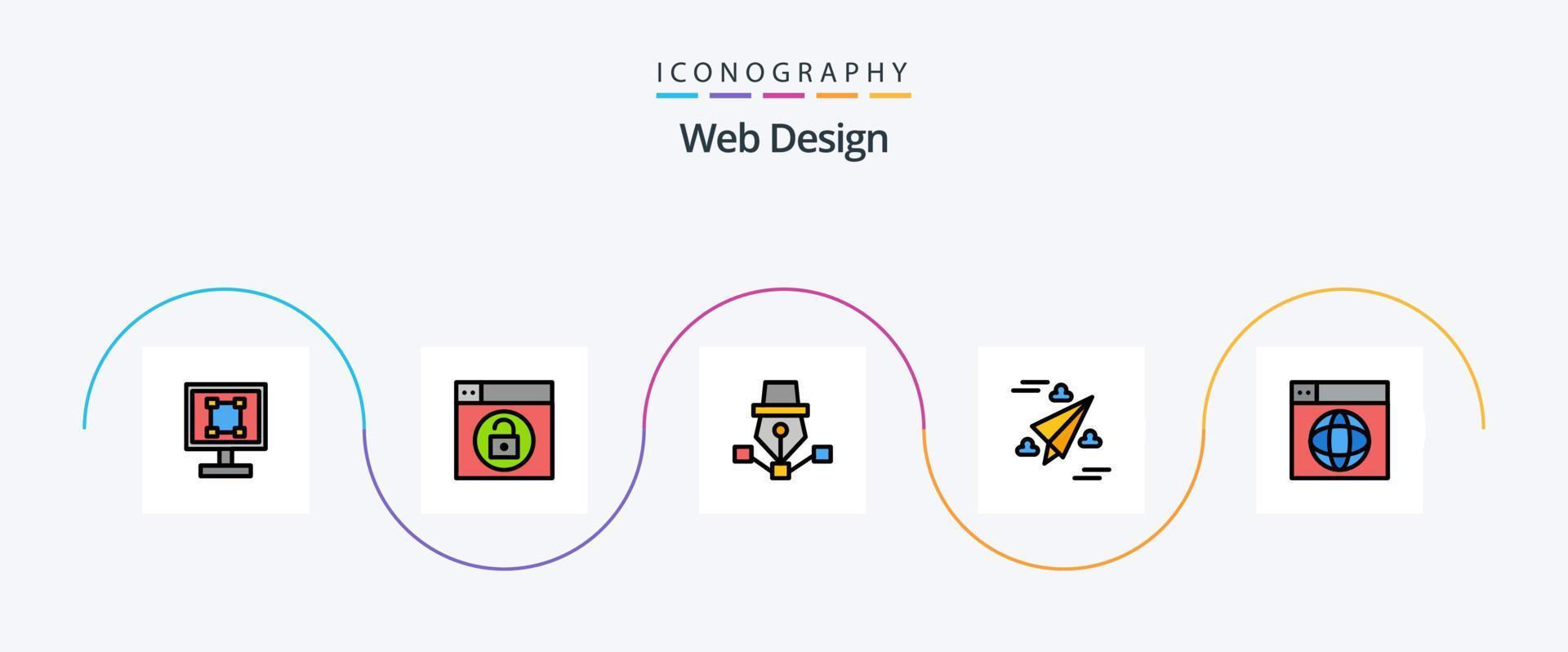 webb design linje fylld platt 5 ikon packa Inklusive flyga. design. låsa upp. webb. design vektor
