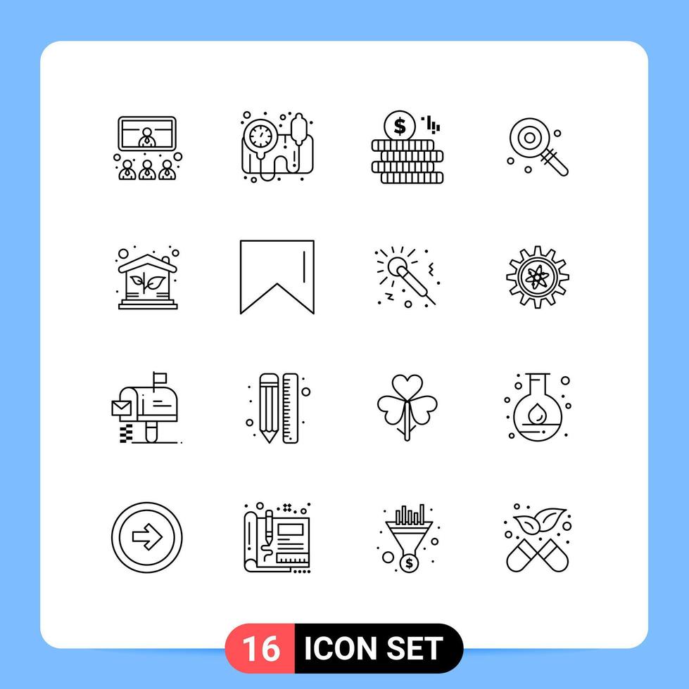 piktogram uppsättning av 16 enkel konturer av investering eco pengar ljuv lolipop redigerbar vektor design element