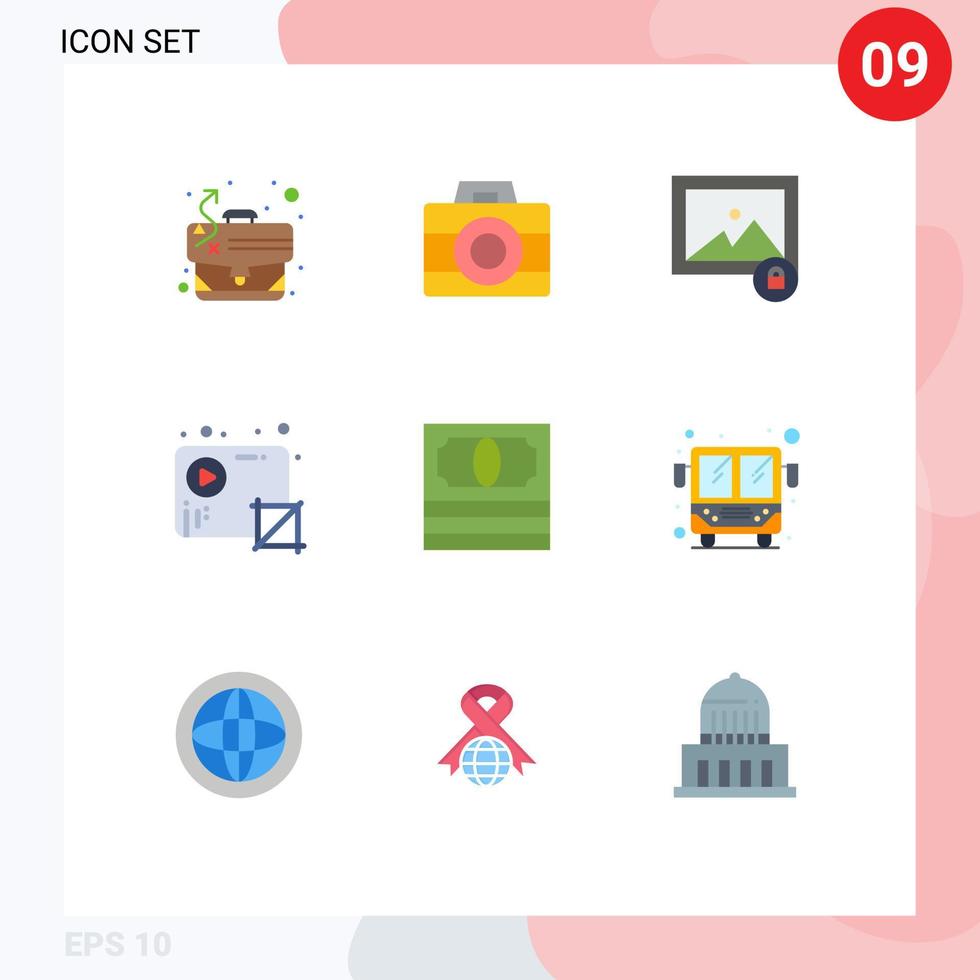 platt Färg packa av 9 universell symboler av pengar video bild produktion beskära redigerbar vektor design element