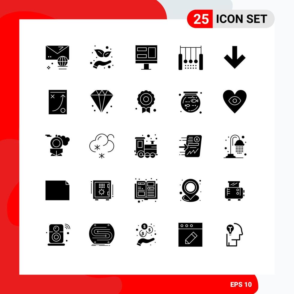 25 thematische Vektor-Solid-Glyphen und editierbare Symbole von Back-Pfeil-Monitorringen, die editierbare Vektordesign-Elemente hängen vektor