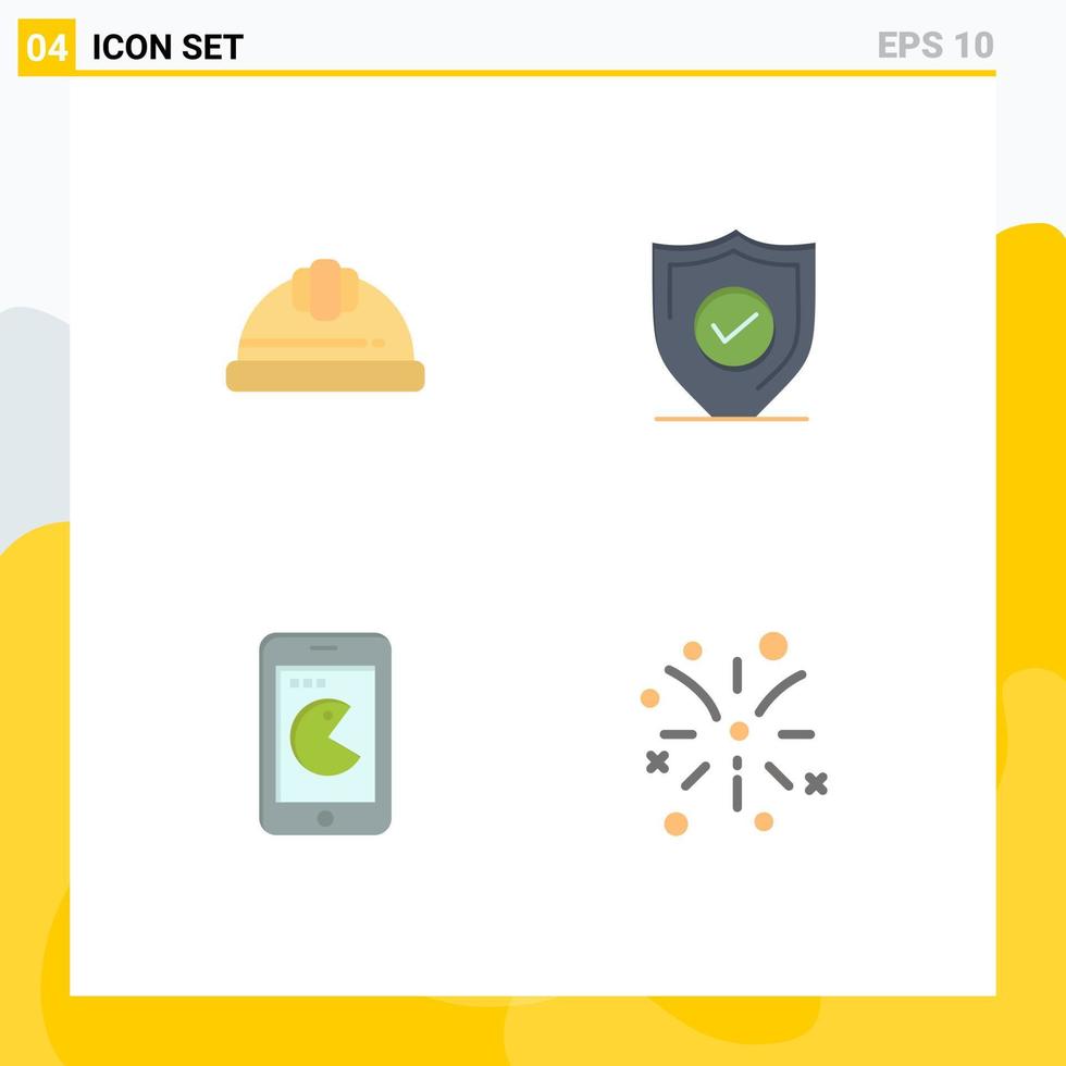Piktogramm-Set aus 4 einfachen flachen Symbolen von bearbeitbaren Vektordesign-Elementen für Sicherheitshardware für mobile Arbeitshelme vektor