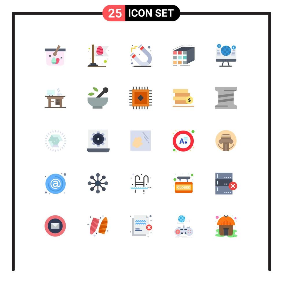 grupp av 25 platt färger tecken och symboler för klot matris utbildning dimensionell aggregering redigerbar vektor design element