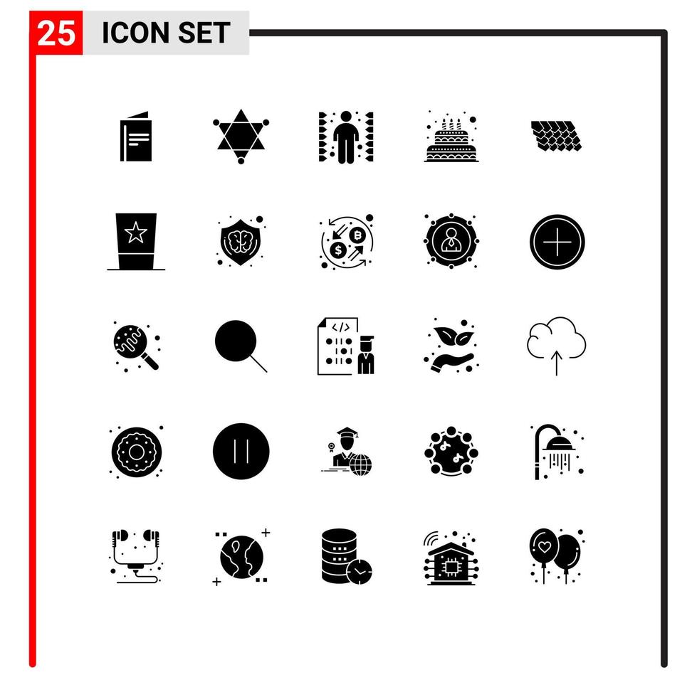 25 solides Glyphenpaket der Benutzeroberfläche mit modernen Zeichen und Symbolen der Dachkomplikation Kerze Liebe editierbare Vektordesign-Elemente vektor