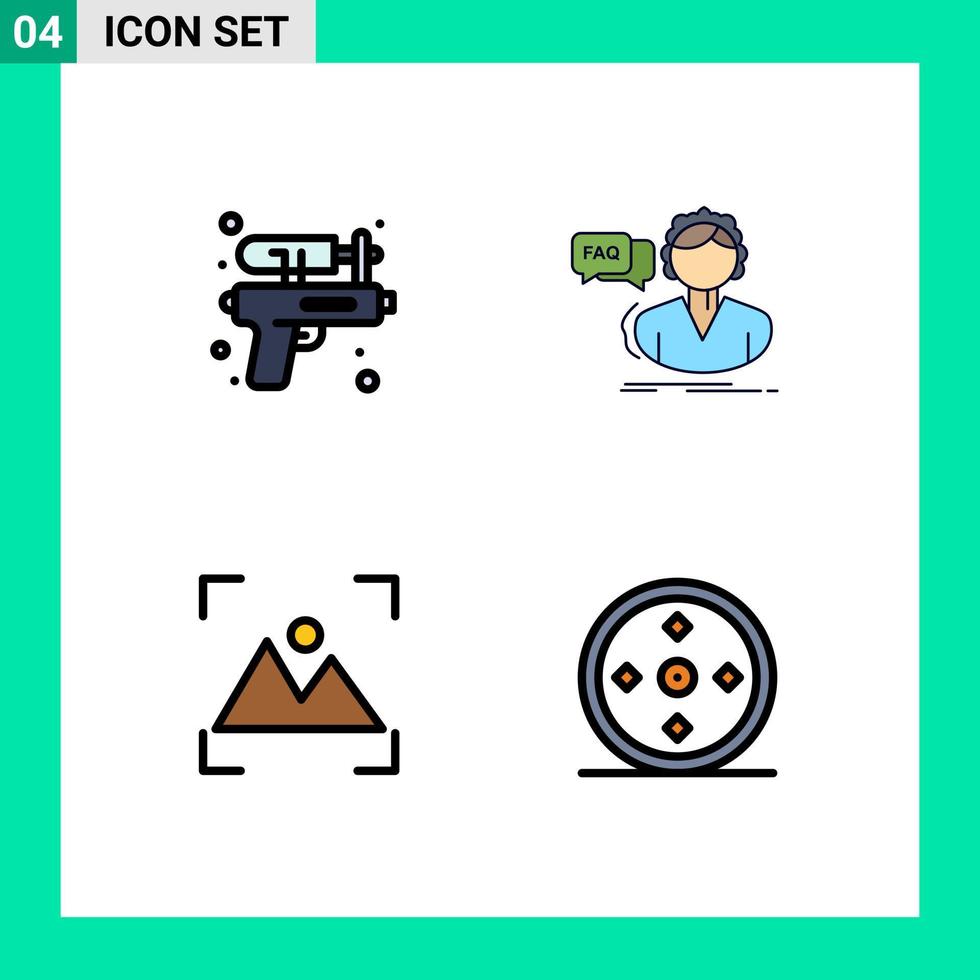 4 kreativ ikoner modern tecken och symboler av pistol beskära parkera ring upp Foto redigerbar vektor design element