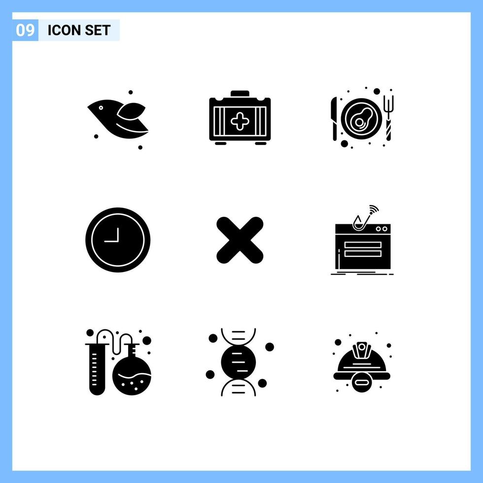 satz von 9 modernen ui-symbolen symbole zeichen für internet cross frühstück schließen editierbare vektordesignelemente löschen vektor