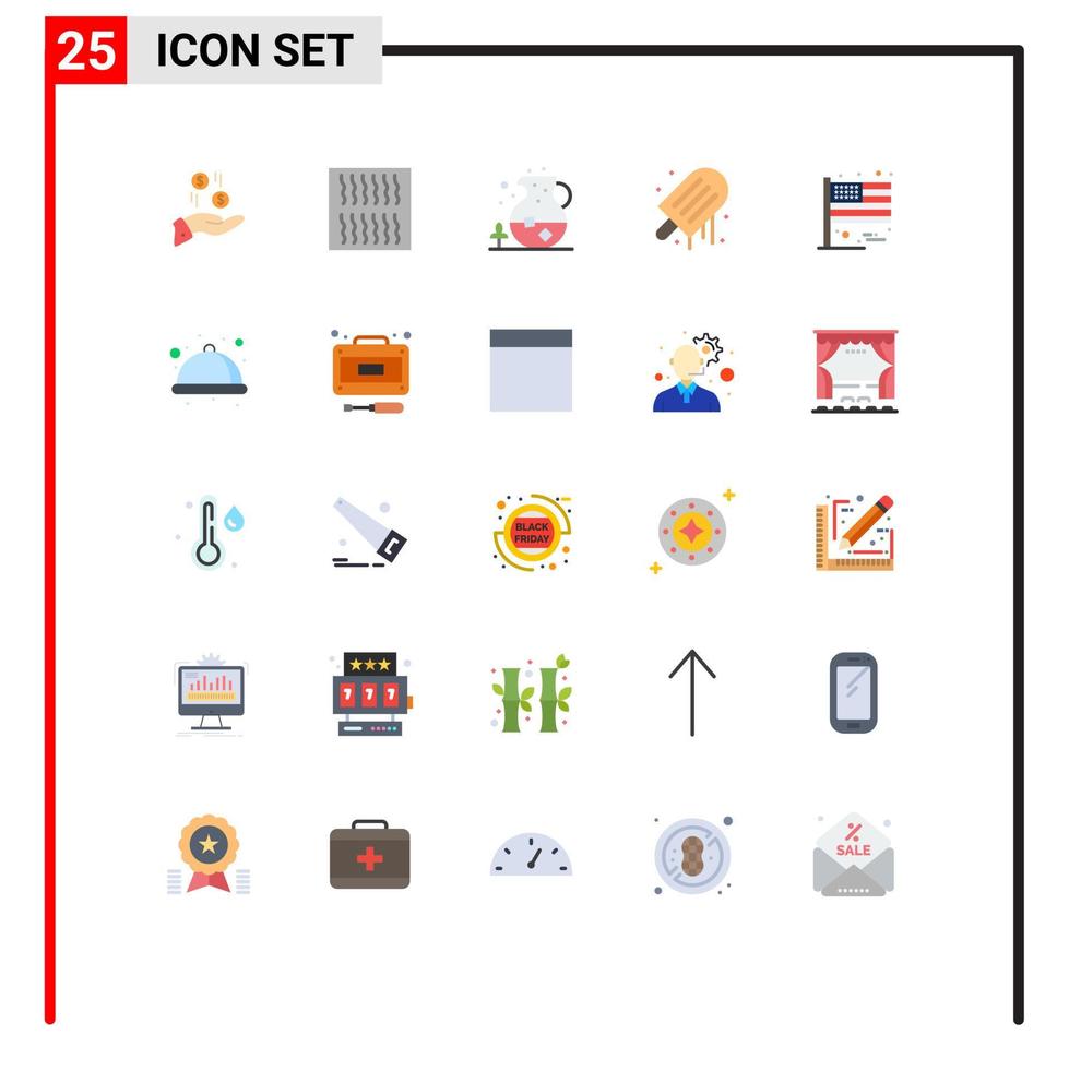 Flache Farbpackung mit 25 universellen Symbolen der Flagge Sommer Eis Eis Strand editierbare Vektordesign-Elemente vektor