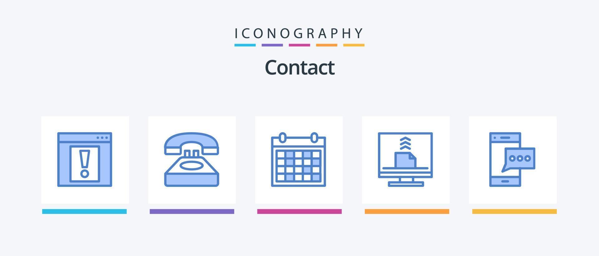 Kontakt blå 5 ikon packa Inklusive skrivbordet. dator. konversation. kommunikation. Kontakt oss. kreativ ikoner design vektor