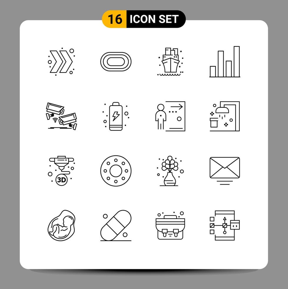 Gruppe von 16 modernen Umrissen für Überwachungskameras, See-CCTV-Diagramm, editierbare Vektordesign-Elemente vektor