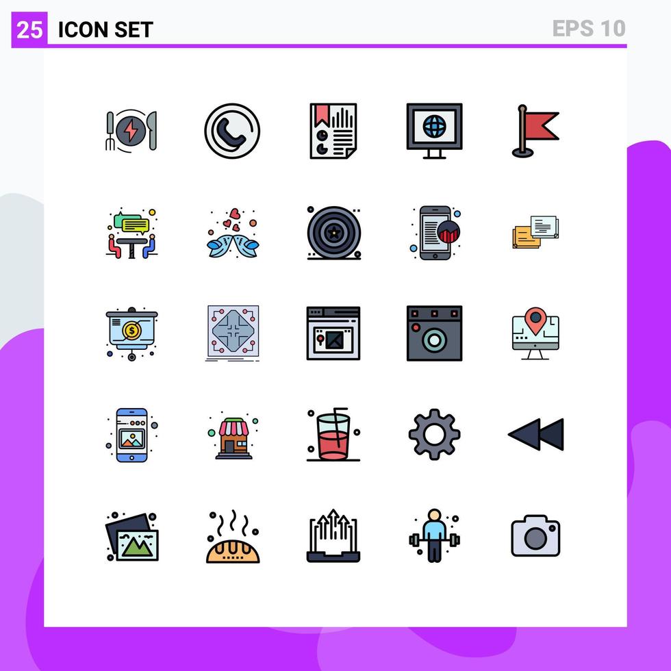 25 universell gefüllte flache Linienfarben für Web- und mobile Anwendungen Kartenflaggendaten tv Internet editierbare Vektordesign-Elemente vektor