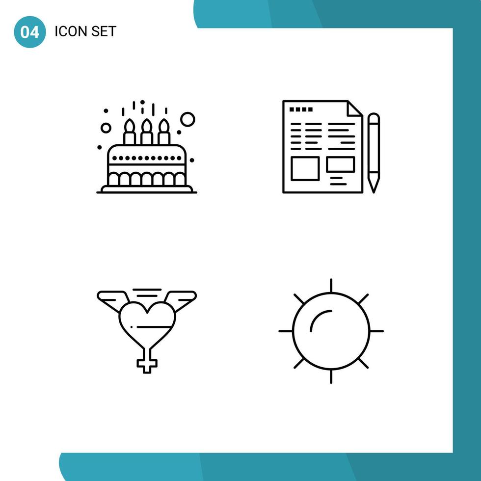 Packung mit 4 modernen Filledline-Flachfarbzeichen und -symbolen für Web-Printmedien wie Partyherzen, niedlicher Text, Liebe, editierbare Vektordesignelemente vektor