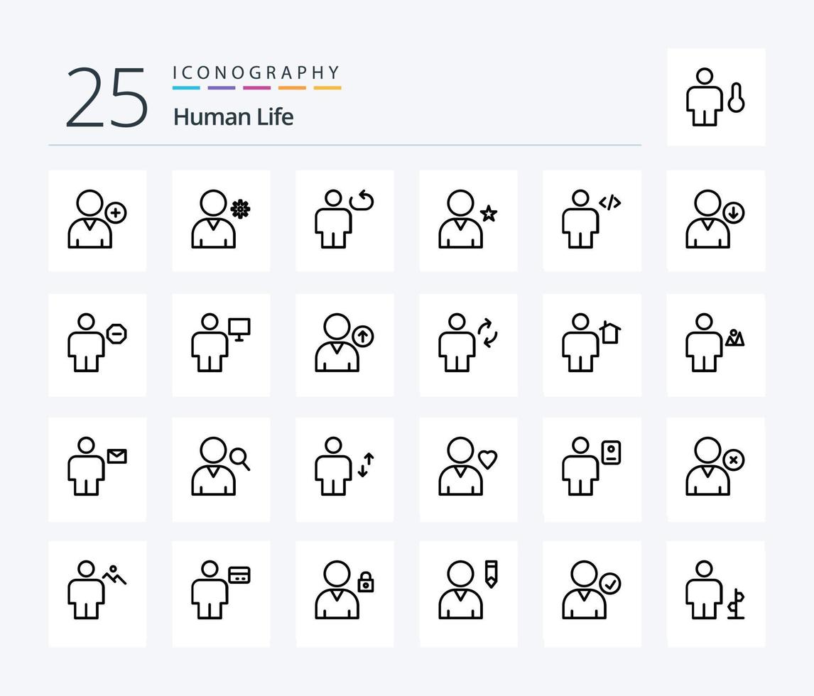 menschliches 25-Zeilen-Icon-Paket inklusive Code. Benutzerbild. Mensch. Benutzer. Freund vektor