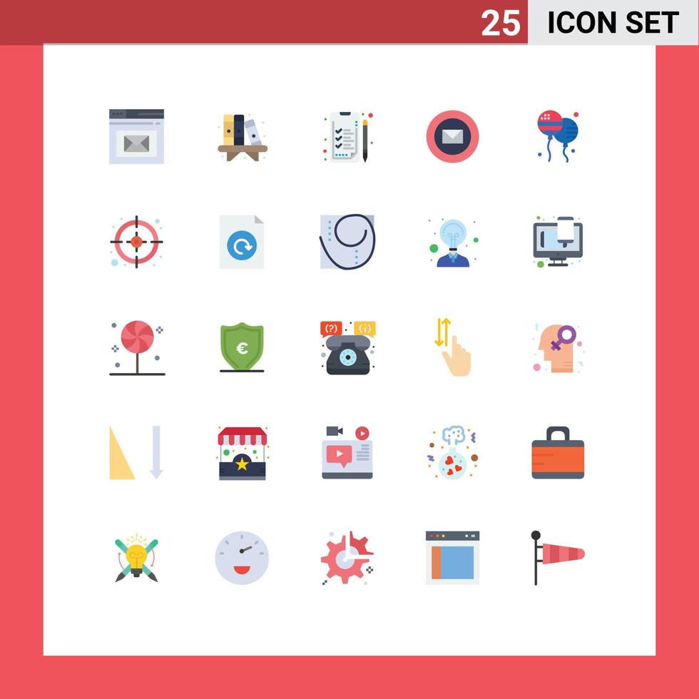 moderner Satz von 25 flachen Farben und Symbolen wie Bloons-Briefmarken Regal scharfe Post editierbare Vektordesign-Elemente vektor