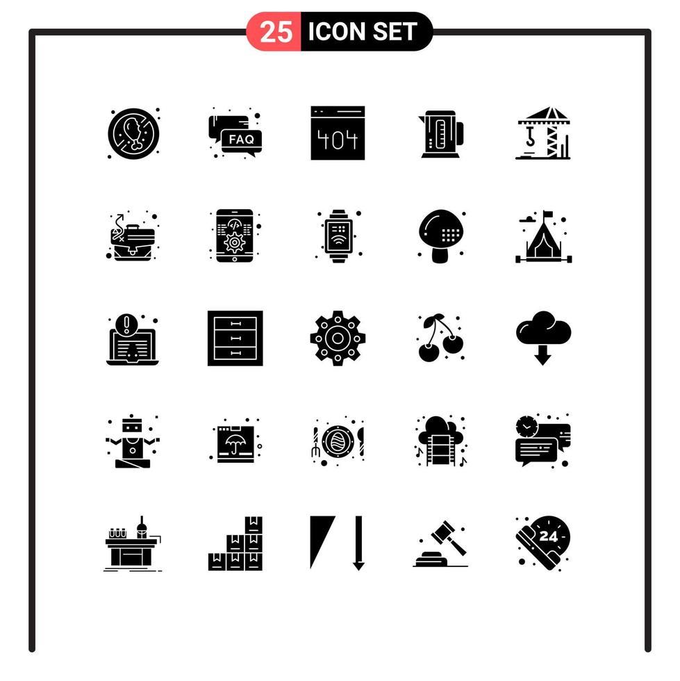 25 solides Glyphen-Konzept für mobile Websites und Apps Crain Machine E-Mail Kaffee Benutzer editierbare Vektordesign-Elemente vektor