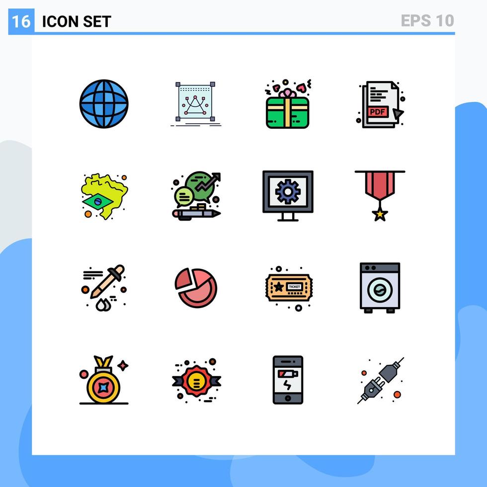 piktogram uppsättning av 16 enkel platt Färg fylld rader av Karta Brasilien gåva pdf fil pdf redigerbar kreativ vektor design element