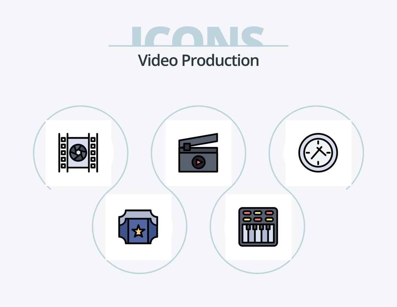video produktion linje fylld ikon packa 5 ikon design. klocka. bio . filma . ljus vektor