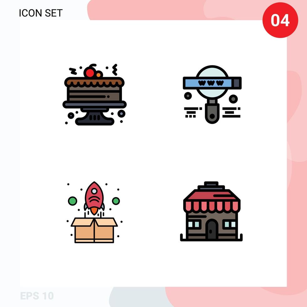 Satz von 4 Vektor-Filledline-Flachfarben auf Raster für Cake-Up-Entwicklung Web-Building editierbare Vektor-Design-Elemente vektor