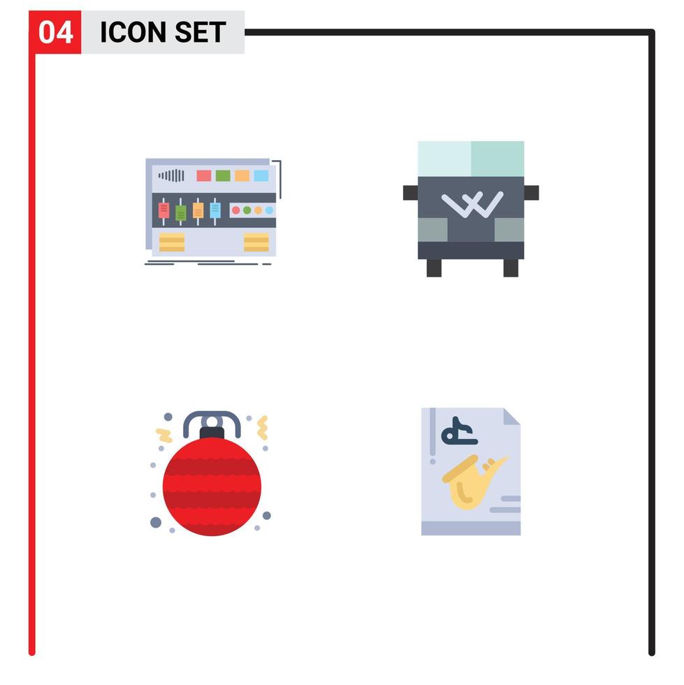 satz von 4 flachen vektorikonen auf raster für audiokugel-rackmount-transport weihnachts-editierbare vektorgestaltungselemente vektor