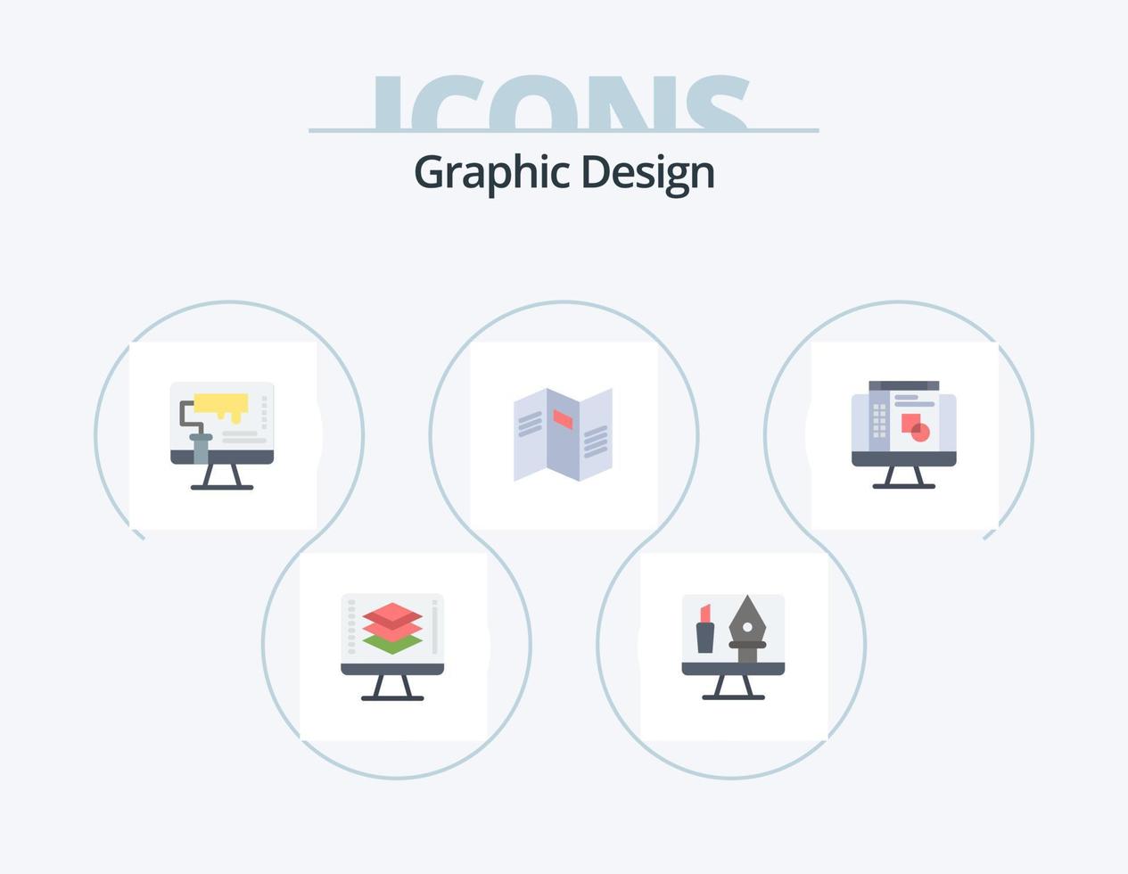 grafisk design platt ikon packa 5 ikon design. grafisk design. Nyheter. dator. Karta. verktyg vektor