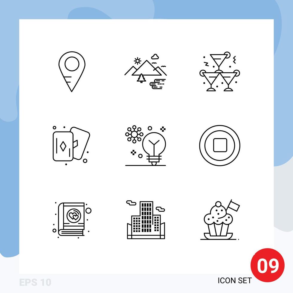 uppsättning av 9 modern ui ikoner symboler tecken för djup inlärning artificiell intelligens alkohol kort hobbies redigerbar vektor design element