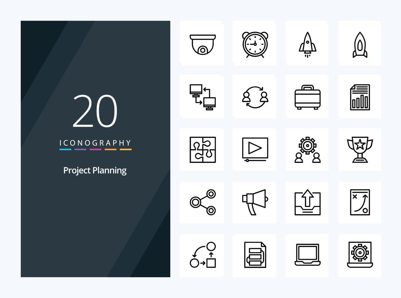 20 Symbol für Projektplanungsumrisse zur Präsentation vektor