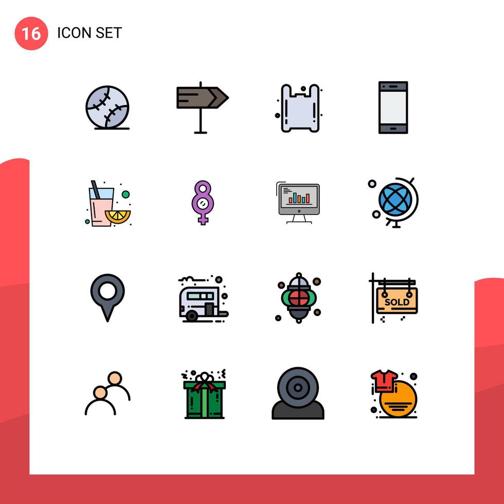 modern uppsättning av 16 platt Färg fylld rader pictograph av juice smart telefon gas ringa Kontakt redigerbar kreativ vektor design element