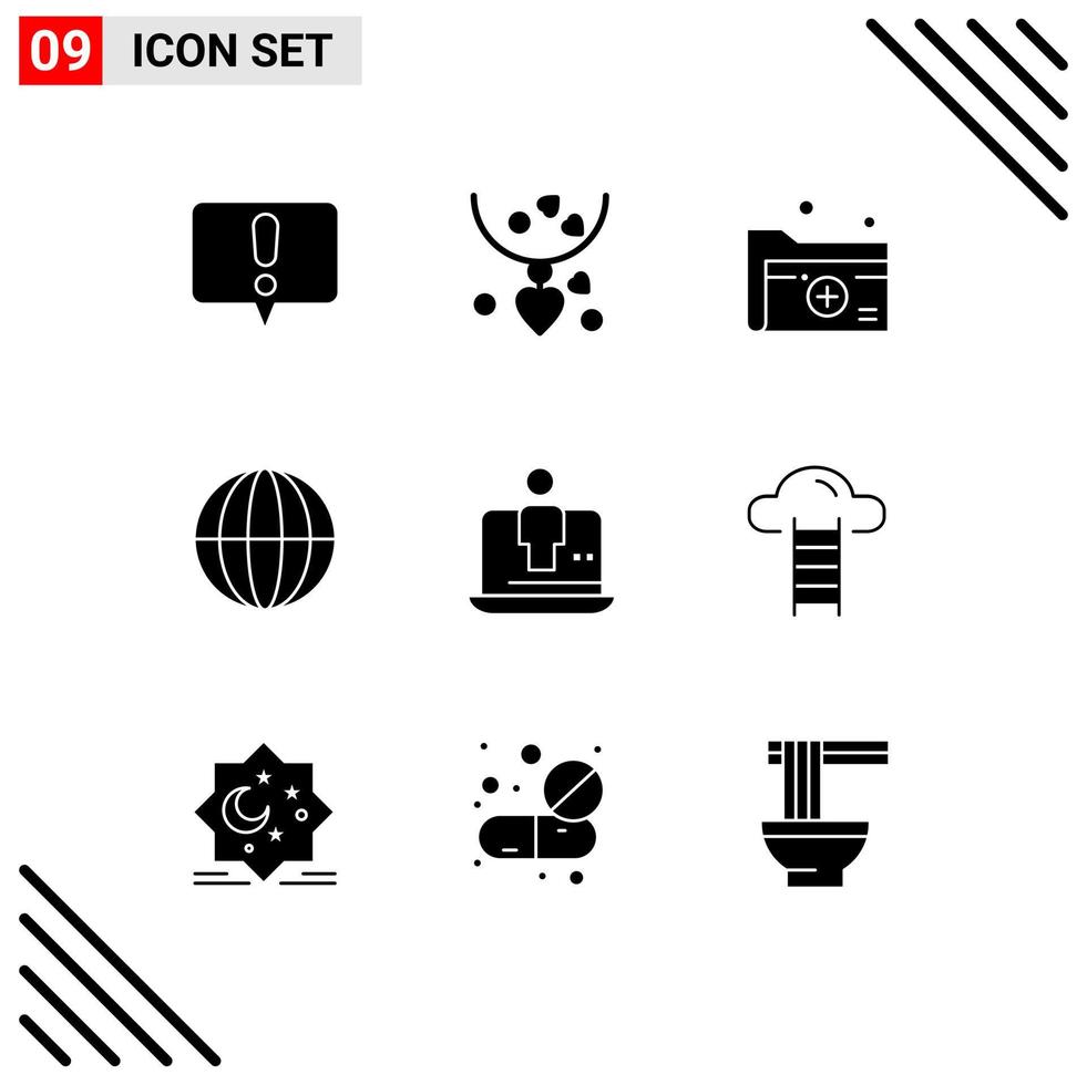 uppsättning av 9 modern ui ikoner symboler tecken för digital internet mapp klot jord redigerbar vektor design element