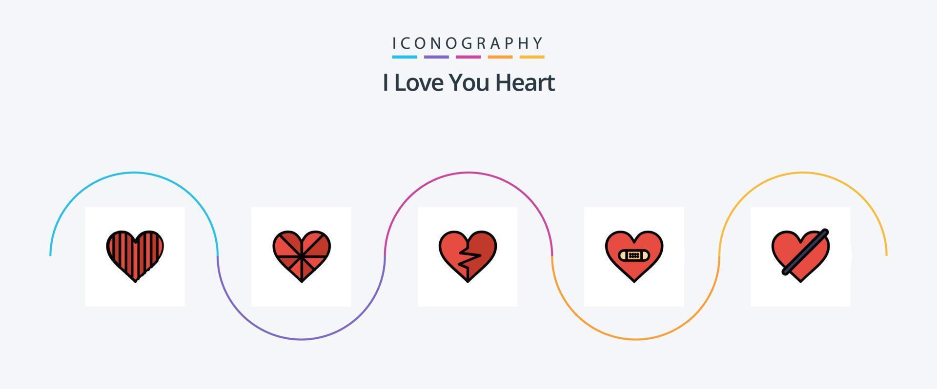 hjärta linje fylld platt 5 ikon packa Inklusive tillgång. favorit. tycka om. hjärta vektor