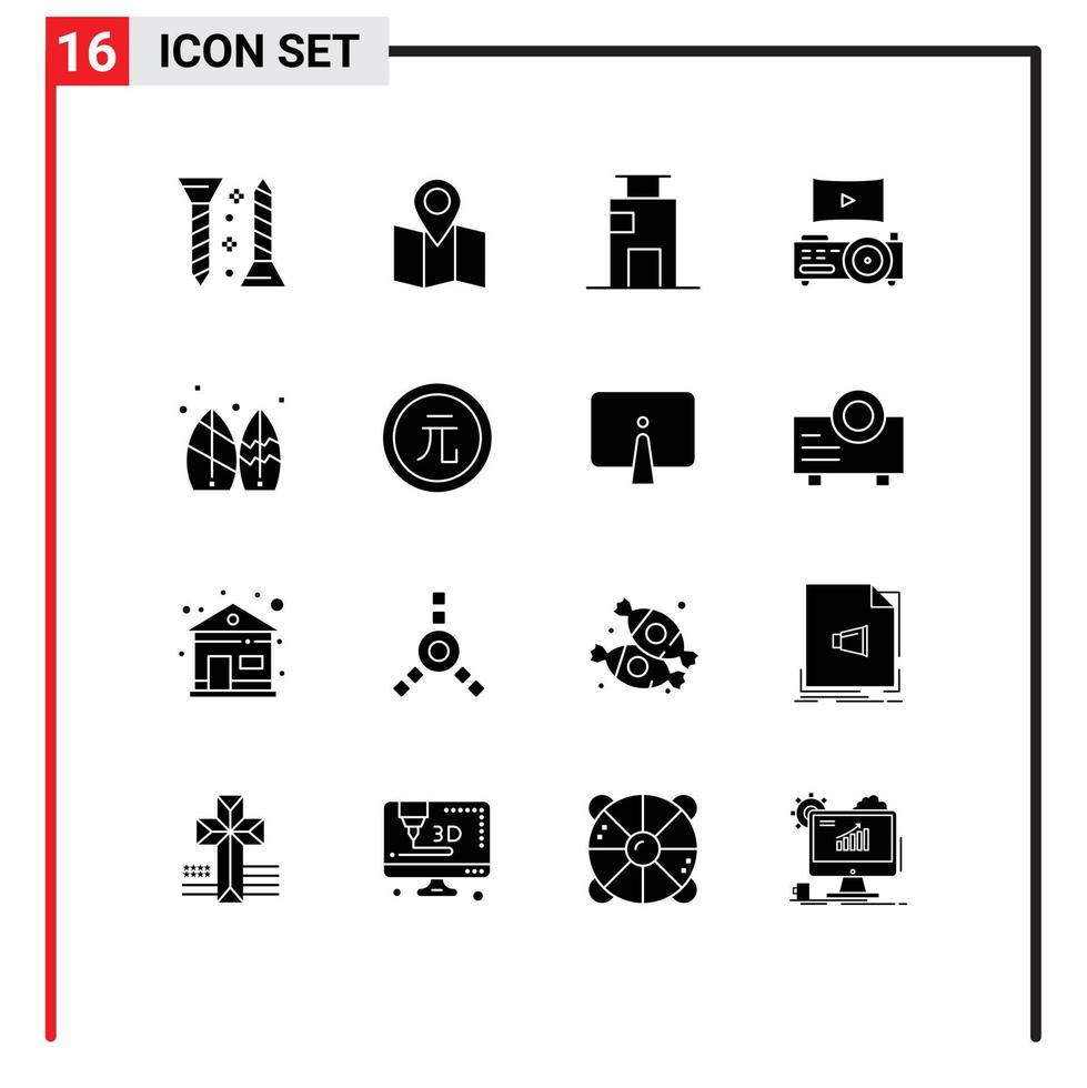 stock vektor ikon packa av 16 linje tecken och symboler för sommar styrelse byggnad teater bio redigerbar vektor design element