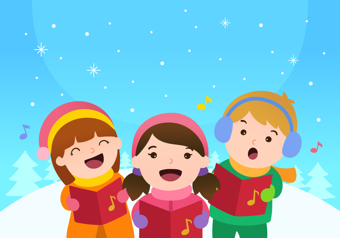 Kids Singing Christmas Carols Vector