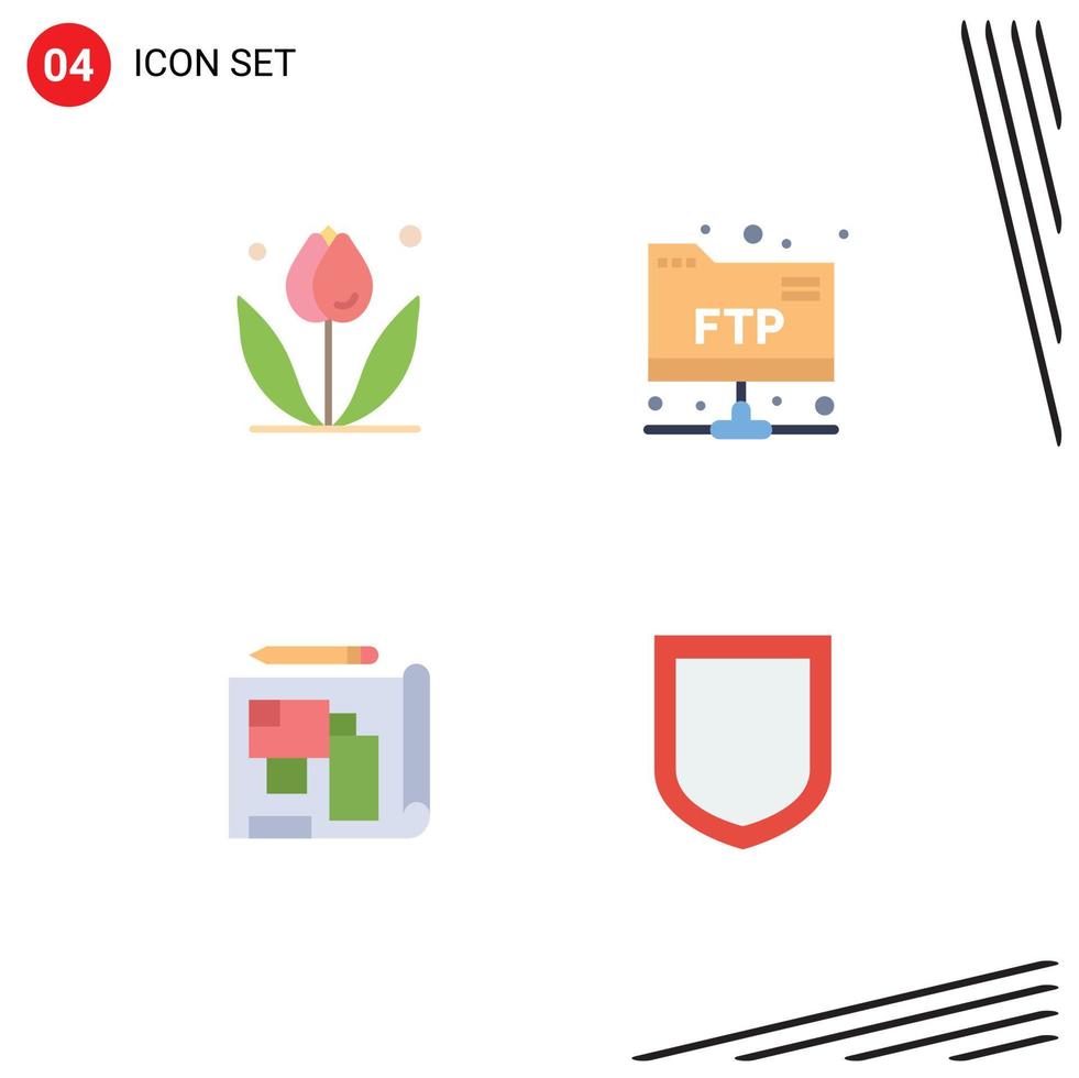 4 platt ikon begrepp för webbplatser mobil och appar blomma byggnad vår ftp skydd redigerbar vektor design element