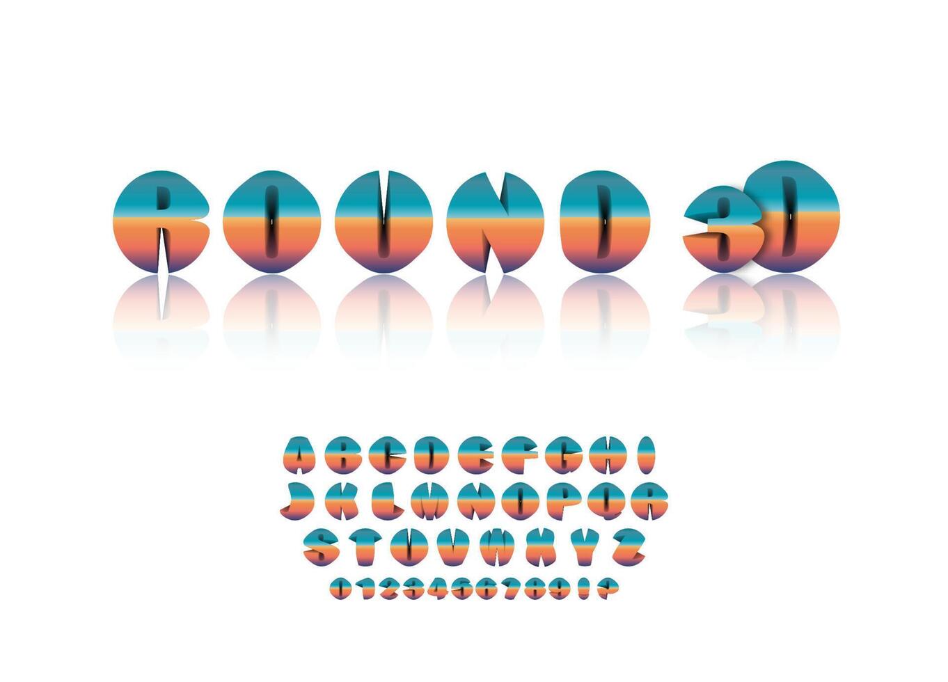 3d teckensnitt. uppsättning av versal alfabet och tal med cirkel form. vektor illustration