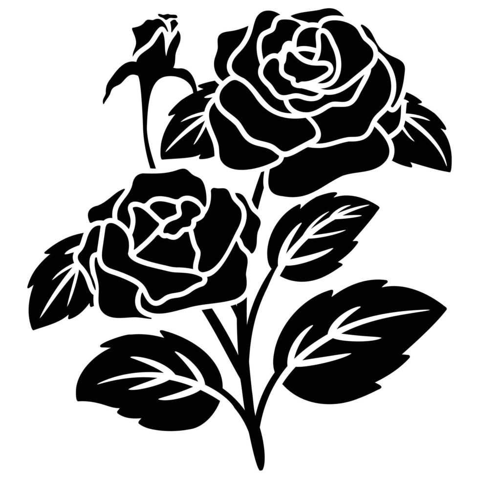 silhouette schwarzes motiv rose blume blüht vektor