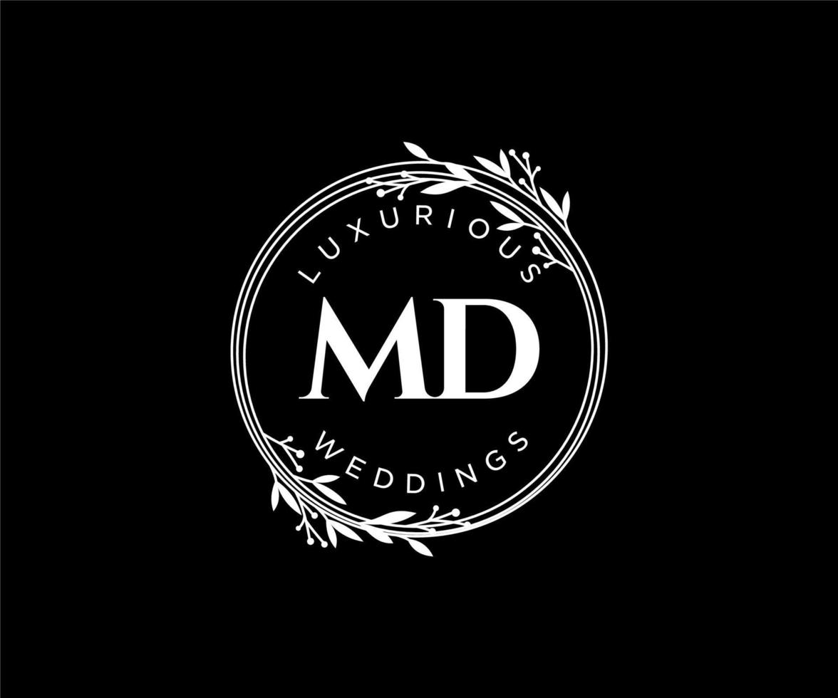 md Initialen Brief Hochzeit Monogramm Logos Vorlage, handgezeichnete moderne minimalistische und florale Vorlagen für Einladungskarten, Datum speichern, elegante Identität. vektor