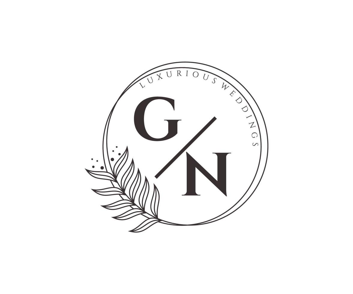 gn initialer brev bröllop monogram logotyper mall, hand dragen modern minimalistisk och blommig mallar för inbjudan kort, spara de datum, elegant identitet. vektor