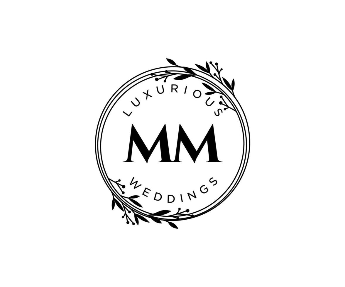 mm initialer brev bröllop monogram logotyper mall, hand dragen modern minimalistisk och blommig mallar för inbjudan kort, spara de datum, elegant identitet. vektor