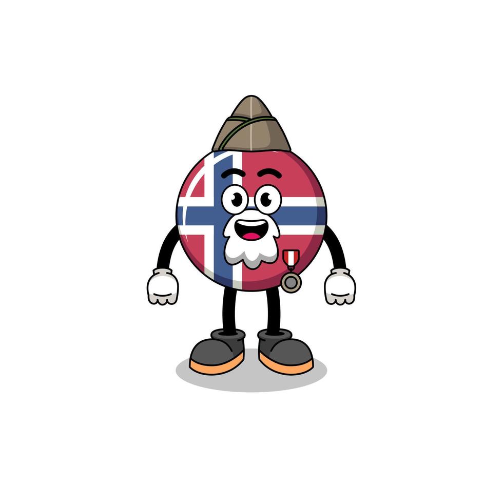 charakterkarikatur der norwegischen flagge als veteran vektor