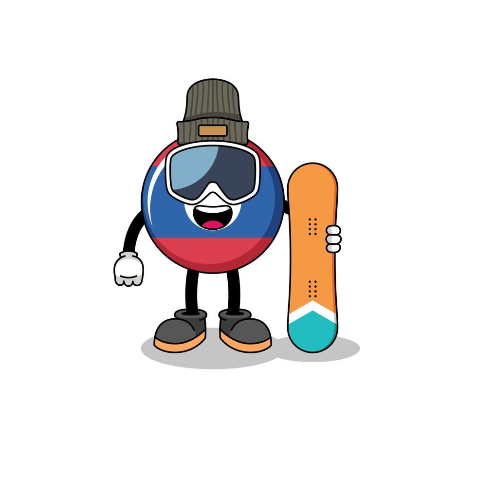 maskot tecknad serie av laos flagga snowboard spelare vektor