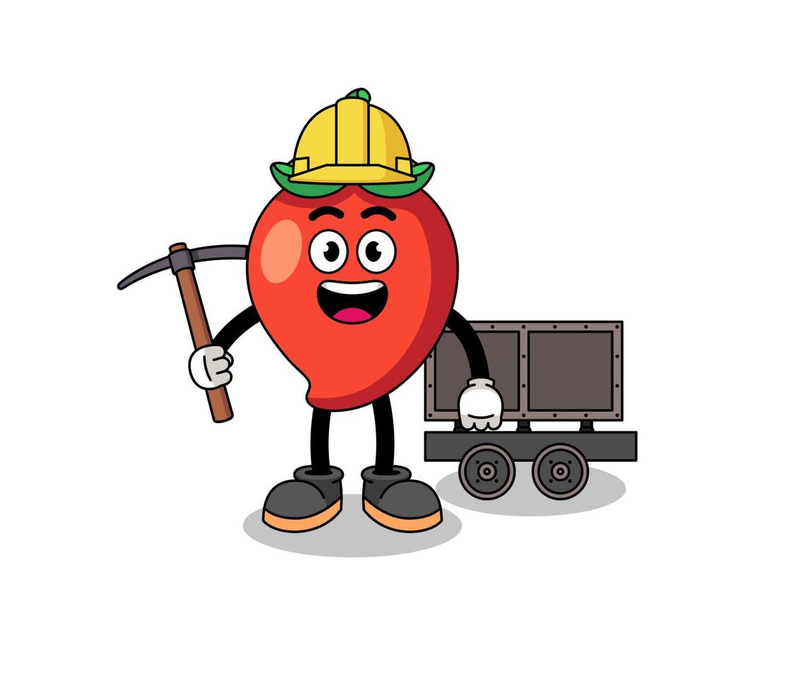 maskot illustration av chili peppar gruvarbetare vektor