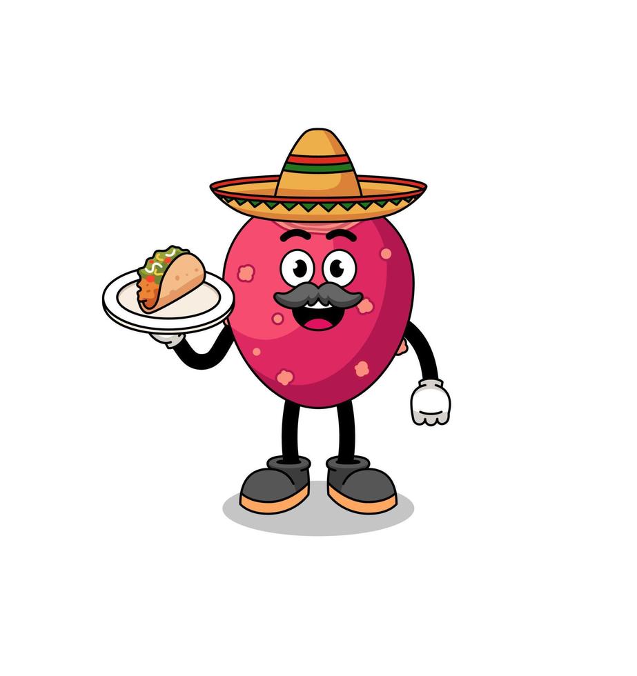 karaktär tecknad serie av taggig päron som en mexikansk kock vektor