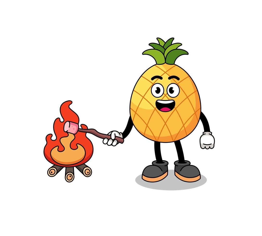 illustration av ananas brinnande en marshmallow vektor