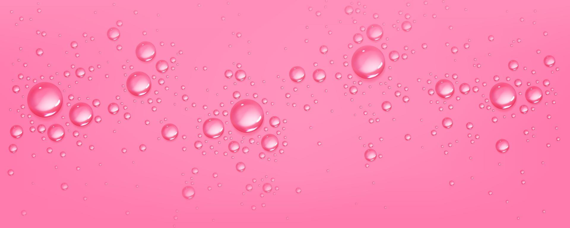 vatten droppar på rosa bakgrund, sfärisk bubblor vektor
