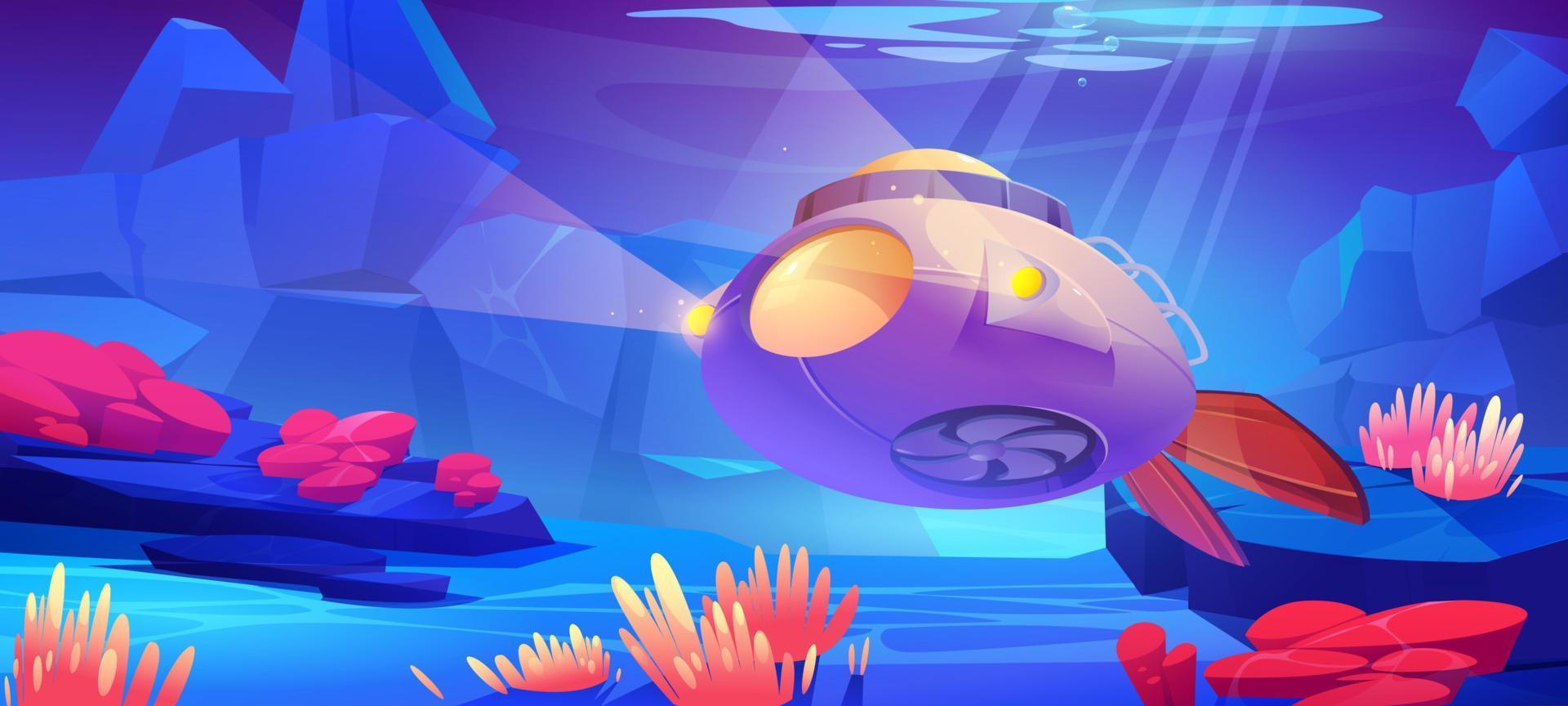 u-båt på under vattnet hav landskap med växter vektor
