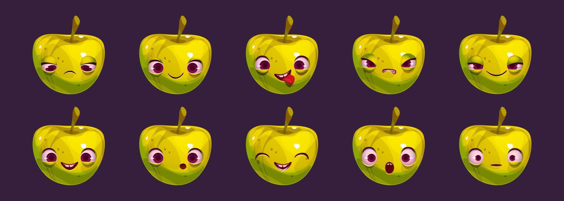 tecknad serie äpple karaktär med annorlunda känslor vektor