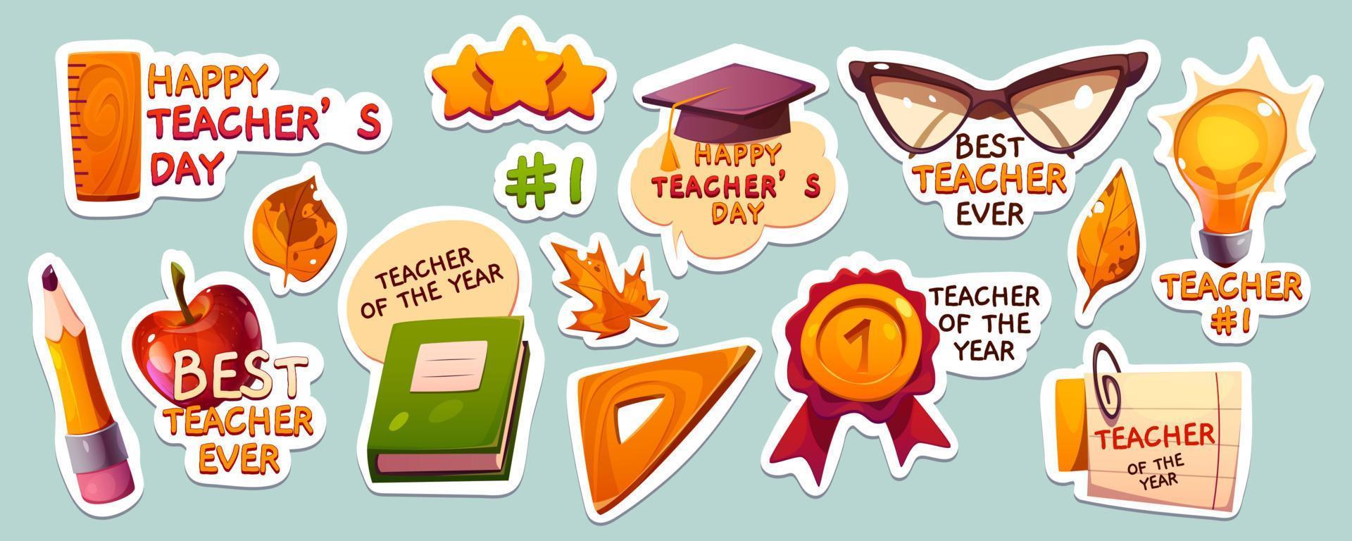 uppsättning av lärare dag klistermärken, vektor tecknad serie