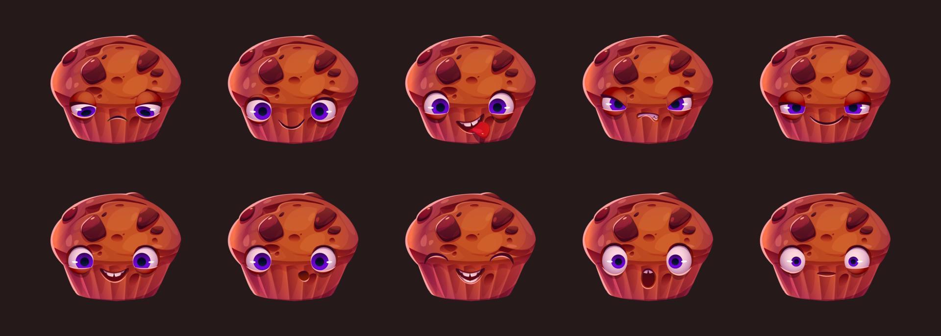 Emoji-Set mit süßem Kuchencharakter vektor