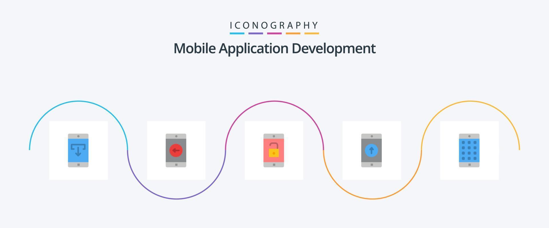 mobil Ansökan utveckling platt 5 ikon packa Inklusive skickas. mobil Ansökan. vänster. mobil. låsa upp vektor