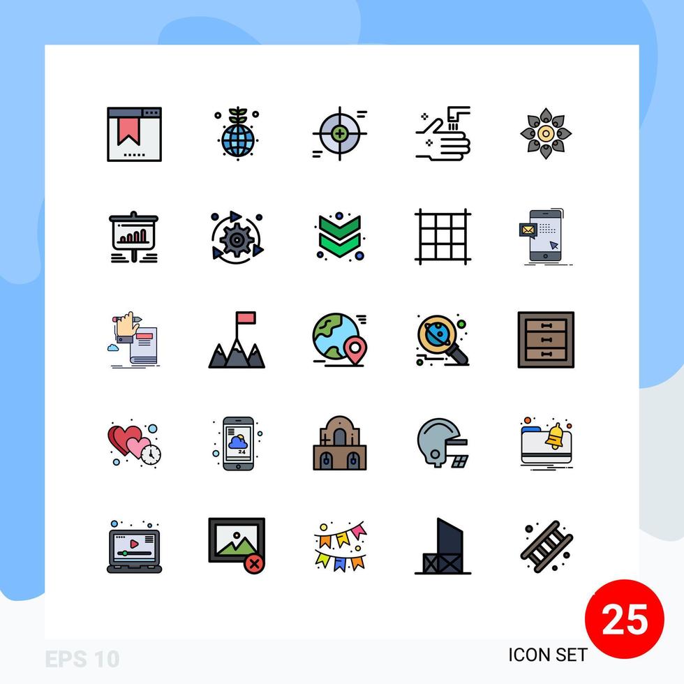 grupp av 25 modern fylld linje platt färger uppsättning för fira hand hårkors kran mål redigerbar vektor design element